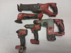 Selection of Milwaukee Cordless Tools to Include: