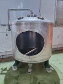Small Stainless Steel Tank With Inspection Hatch, Bottom Discharge,E.500 Litre, Trolley Mounted