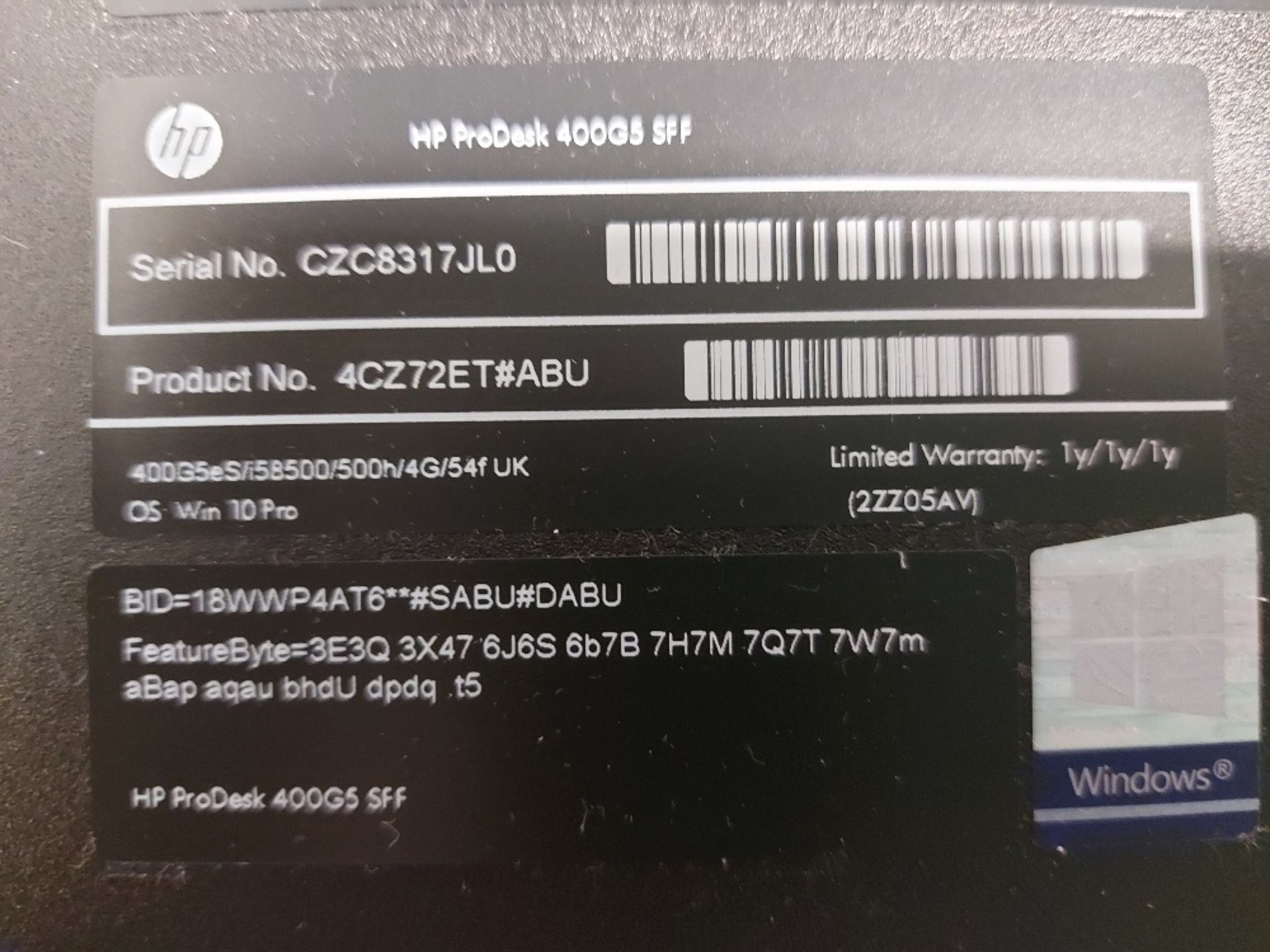 HP ProDesk 400 G5 SFF Core i5 8th Gen Personal Computer - Image 2 of 2