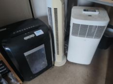 Office Depot paper shredder, iGenix fan and Logik air conditioning unit