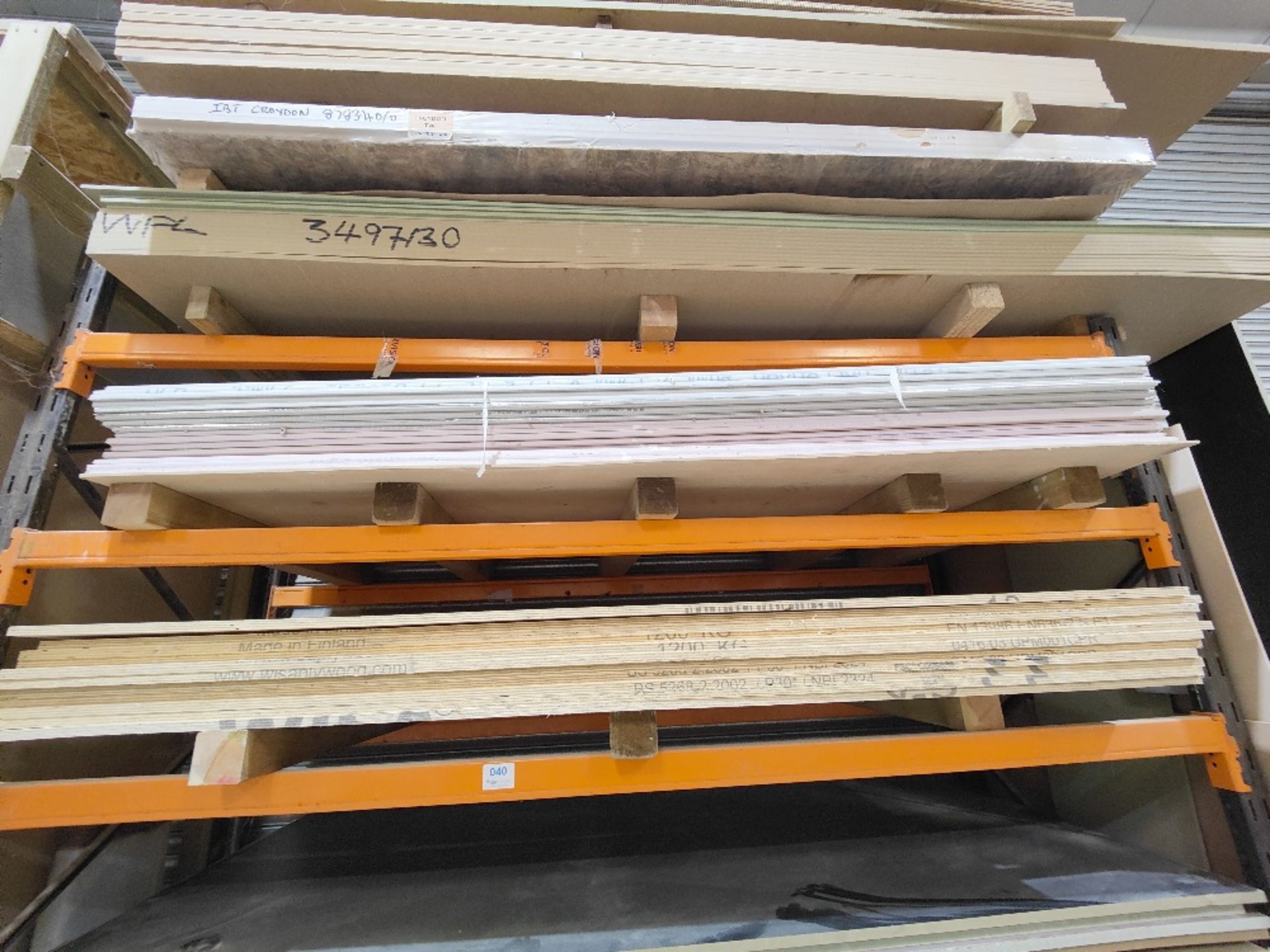 Large quantity of sheet timber stock in racking to include: - Image 7 of 9