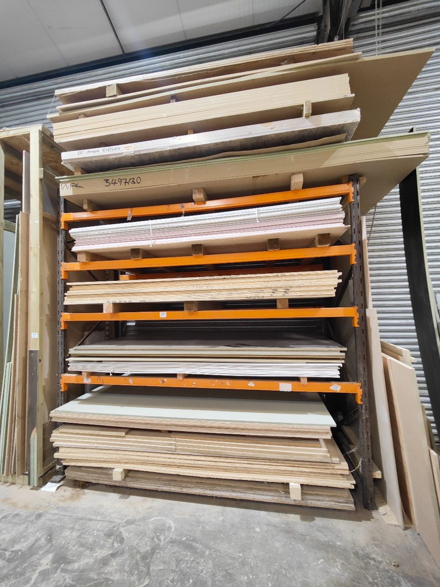 Large quantity of sheet timber stock in racking to include: - Image 3 of 9