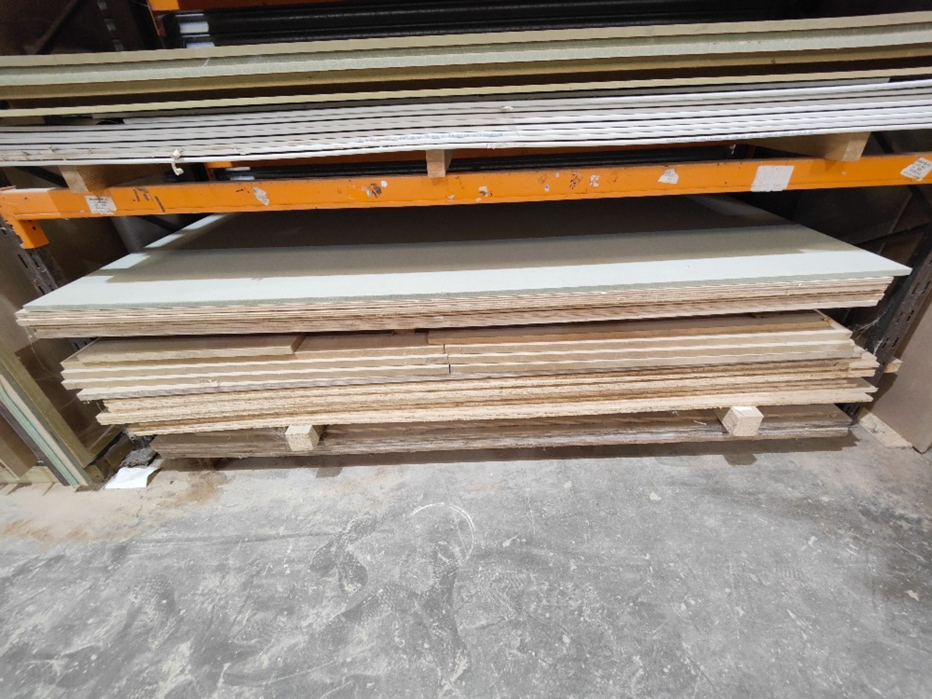 Large quantity of sheet timber stock in racking to include: - Image 4 of 9