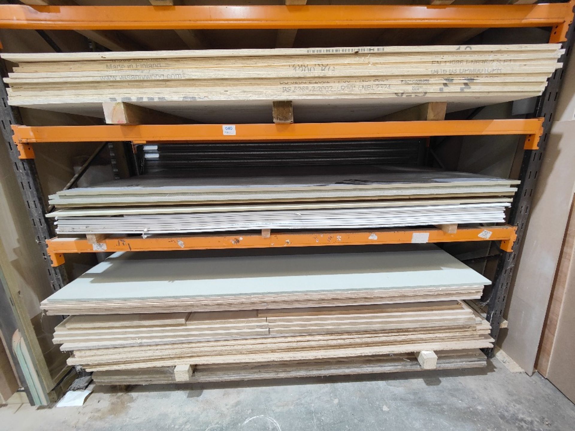 Large quantity of sheet timber stock in racking to include: - Image 5 of 9