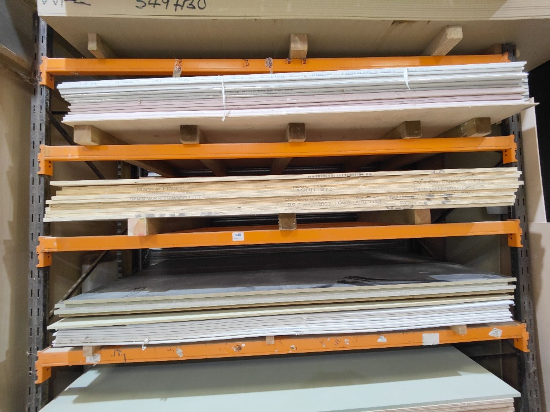 Large quantity of sheet timber stock in racking to include: - Image 6 of 9