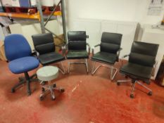(5) Various chairs and stool on wheels