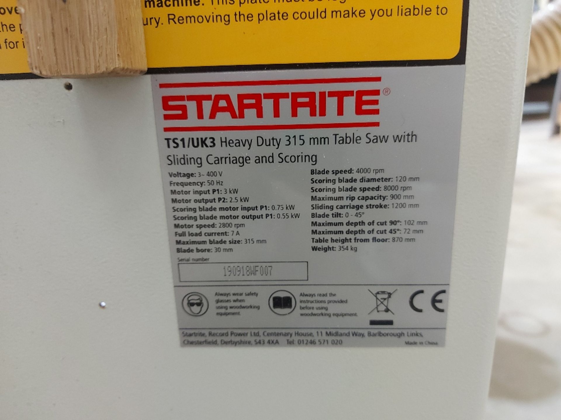 Startrite TS1/UK3 Heavy Duty 215Mm Table Saw With Sliding Carriage & Scoring - Image 7 of 7