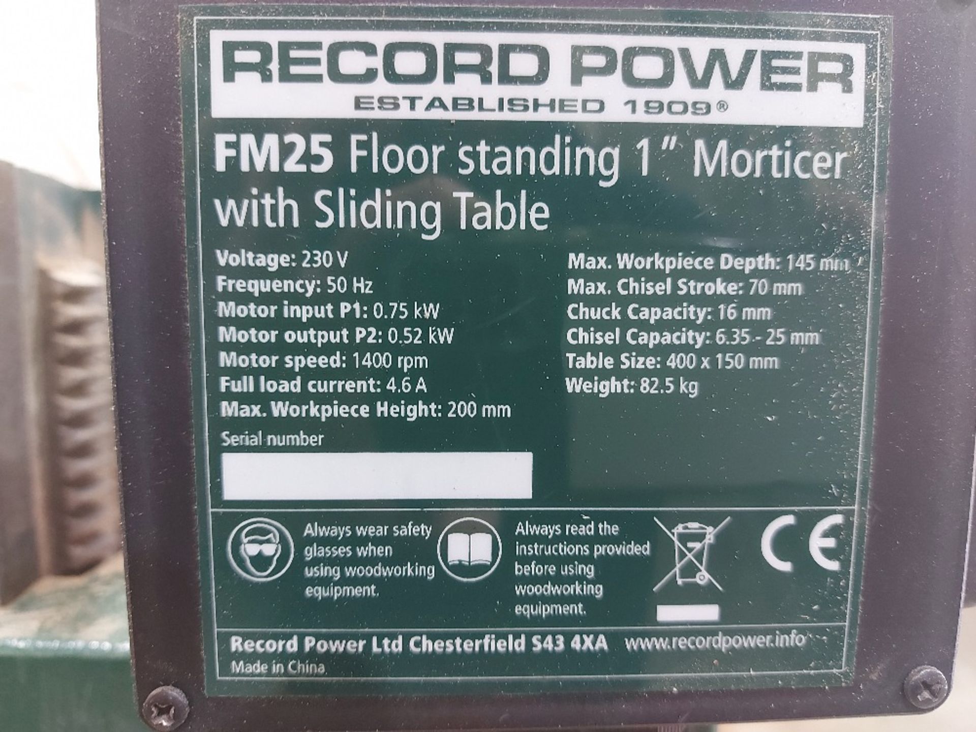 Record Power FM25 Floor Standing Morticer With Sliding Table - Image 6 of 6