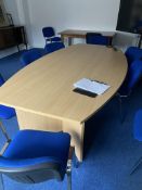 Light oak veneer oval meeting table and chairs