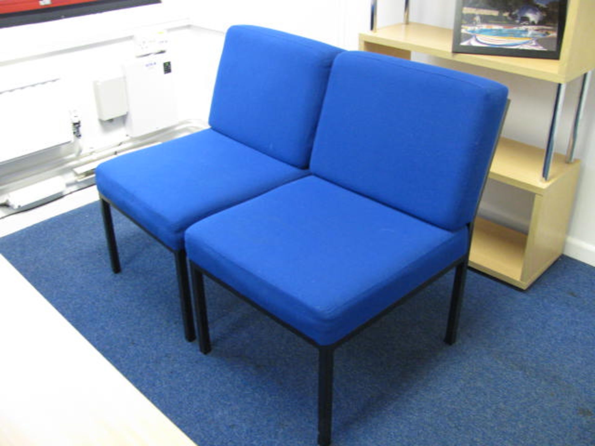 (4) blue fabric upholstered reception chairs & table - Image 3 of 3