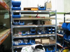 (2) Steel workshop boltless shelving units and 2Xsteel workshop cupboards and contents