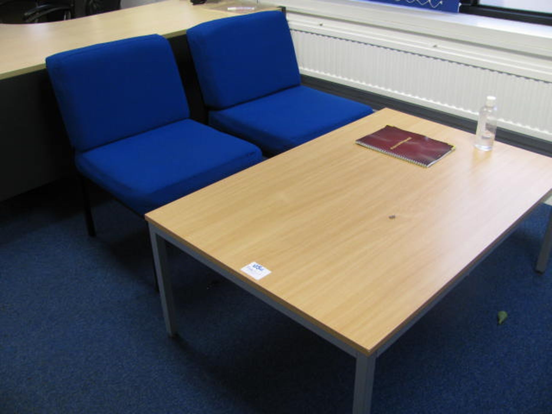 (4) blue fabric upholstered reception chairs & table - Image 2 of 3