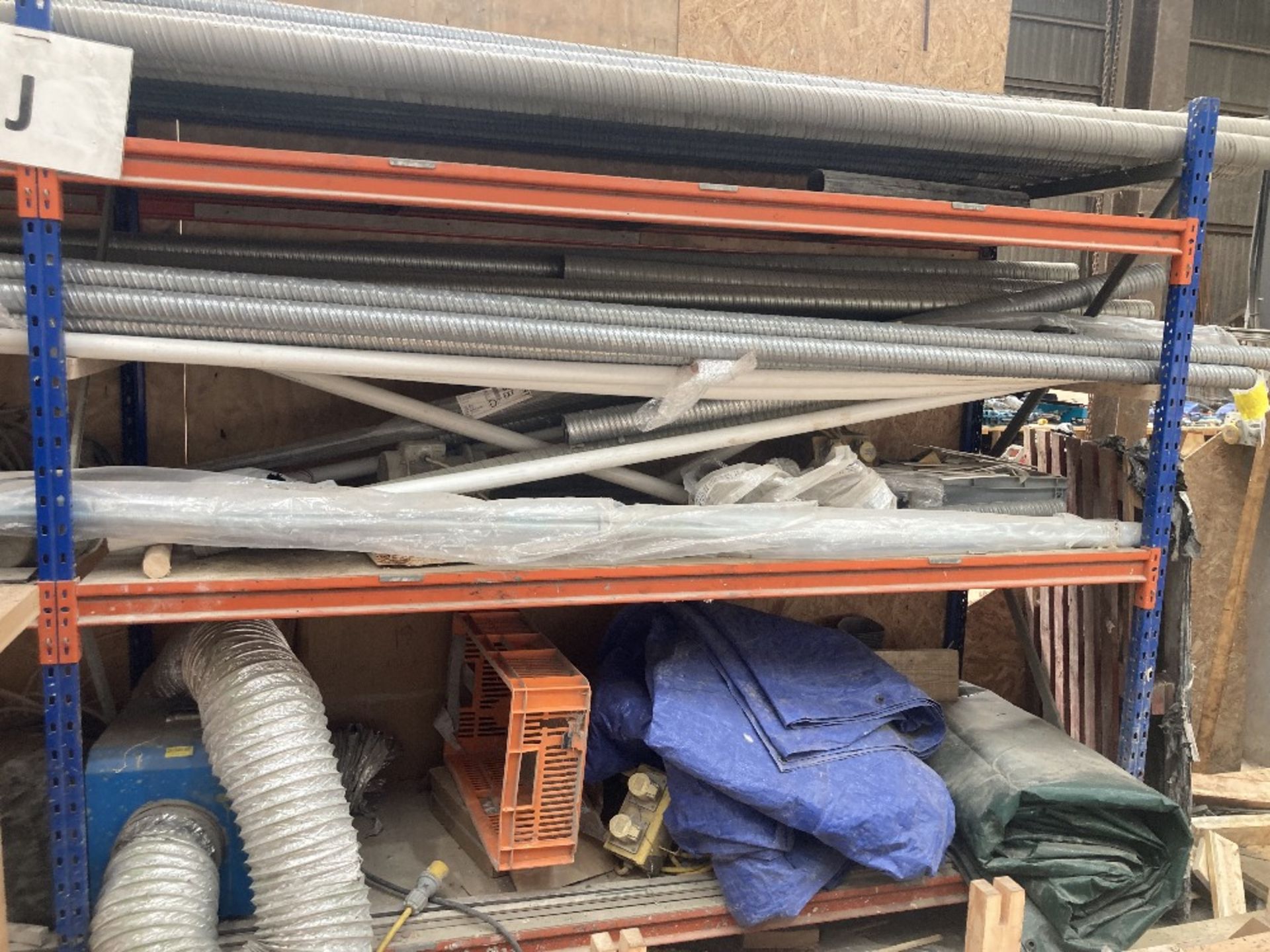 3 Shelf Racking With Contents To Include Heater, Wire Reels Material Offcuts, Tarpaulin Etc - Image 4 of 9