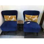 (2) Blue Uplholstered Chairs and Side Table