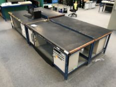 (4) Bench Master Two Tier Steel Fabricated Workbenches with Integrated Cupboards