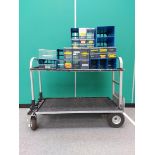 Magliner 49" Two-Tier Convertible Mobile Equipment Trolley with Various Plastic Lin Bins & Drawers