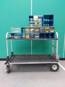 Magliner 49" Two-Tier Convertible Mobile Equipment Trolley with Various Plastic Lin Bins & Drawers
