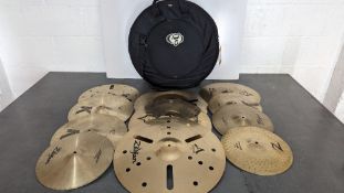 (11) various sized Zildjian hi hats, crash and EFX cymbals