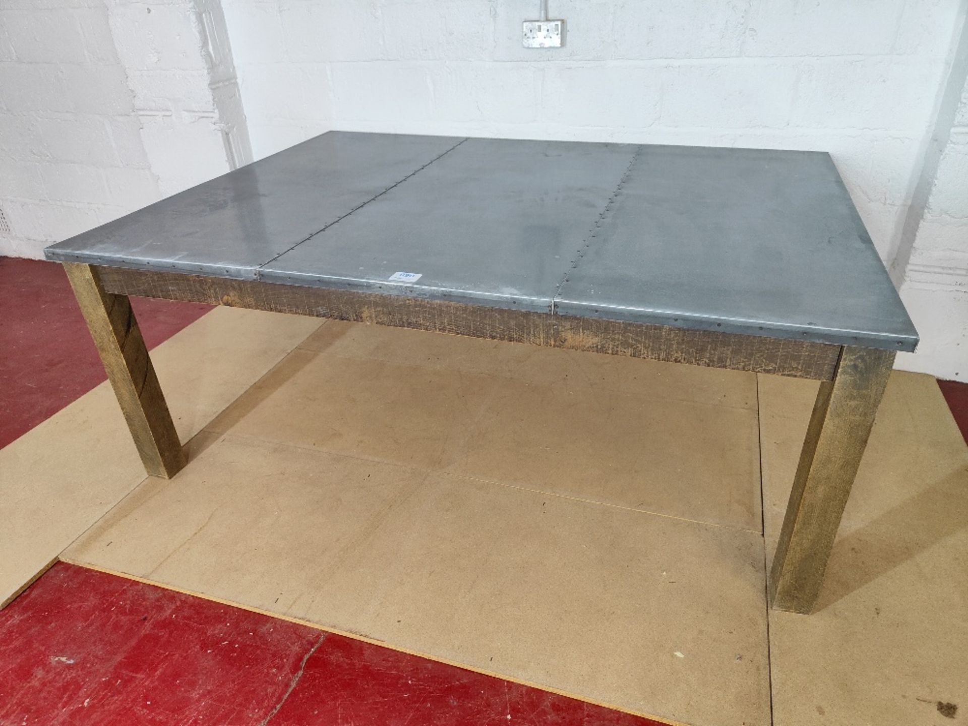Large bespoke lead top wooden frame table - Image 2 of 4
