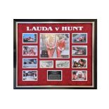 Lauda v Hunt Framed Production with signed B/W images of Both Drivers