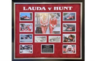 Lauda v Hunt Framed Production with signed B/W images of Both Drivers