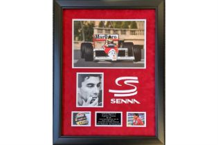 A Superb Framed Montage Featuring the Authentic Hand-signed Autograph of Ayrton Senna