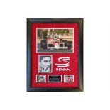 A Superb Framed Montage Featuring the Authentic Hand-signed Autograph of Ayrton Senna