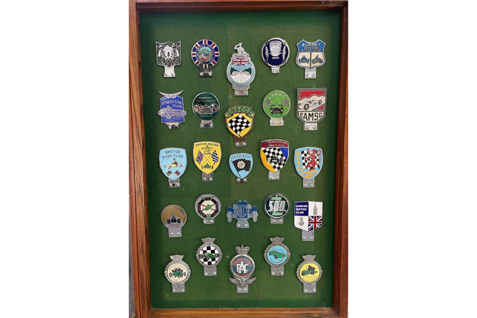 Cased Display of Motorsport Club Car Badges c.1940s - c.1960s