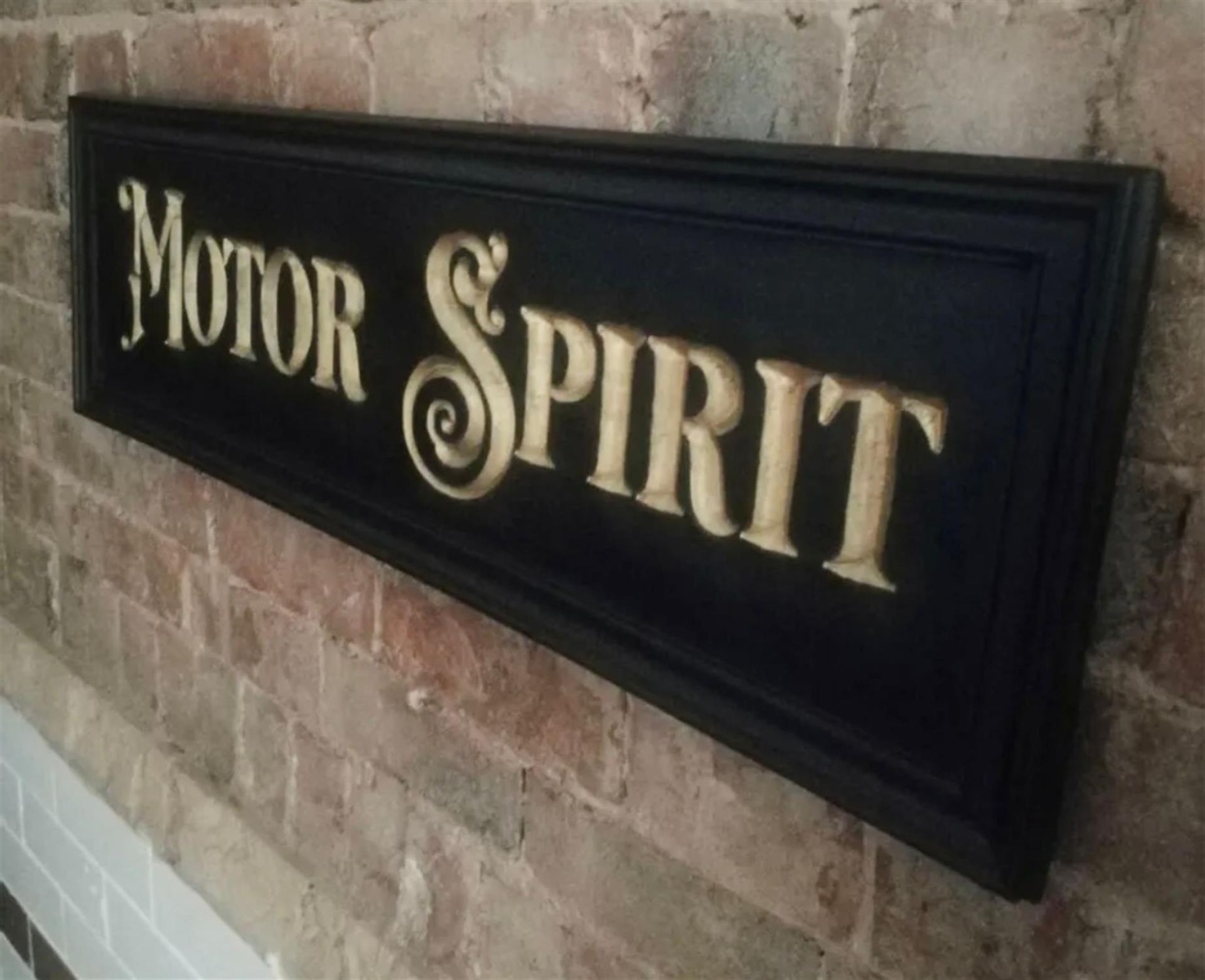 A Beautiful Hand-Carved Wooden 'Motor Spirit' Wall Sign - Image 3 of 7