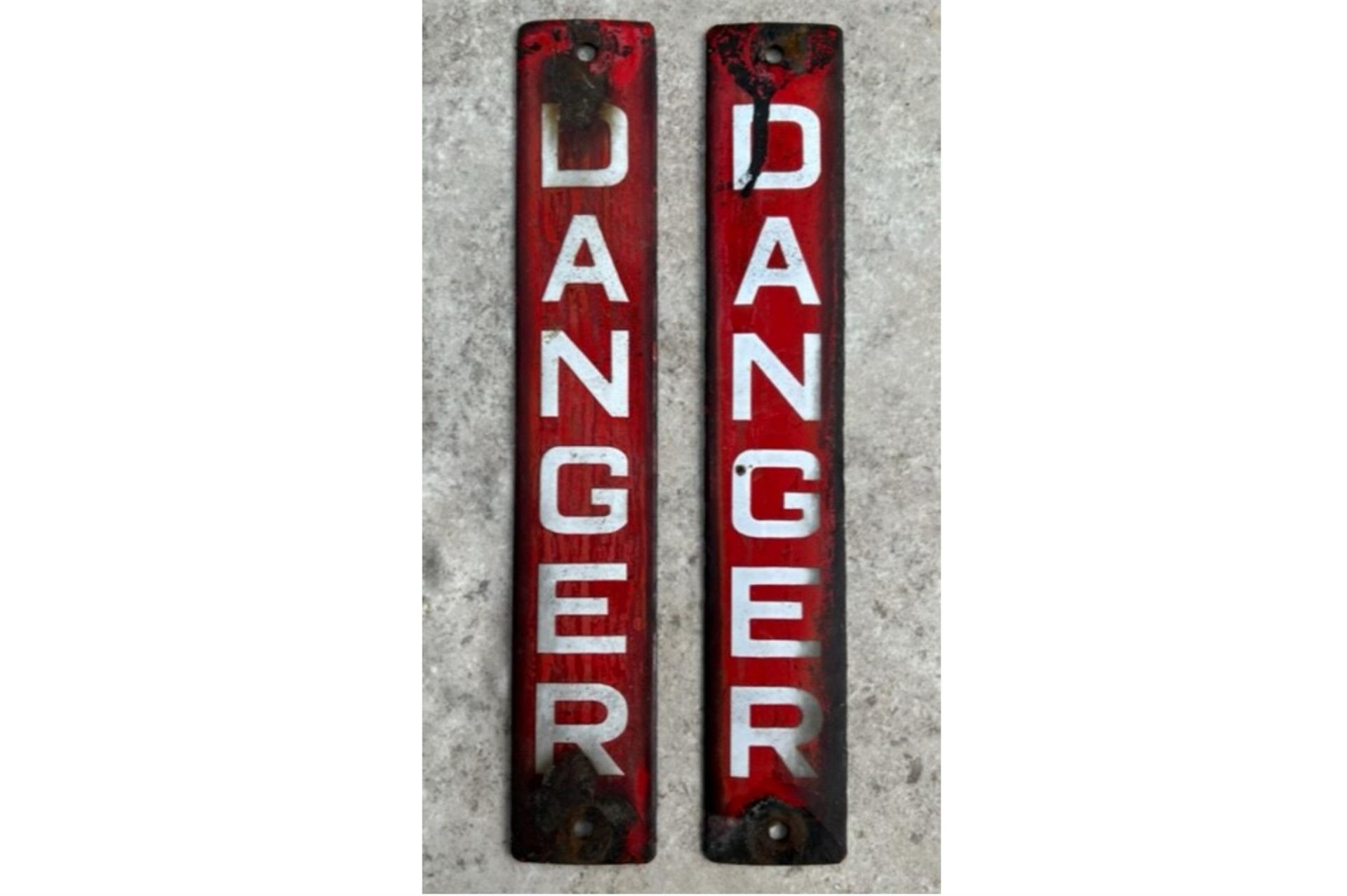 A Rare Pair of Vintage Vitreous-Enamelled 'Danger' Signs