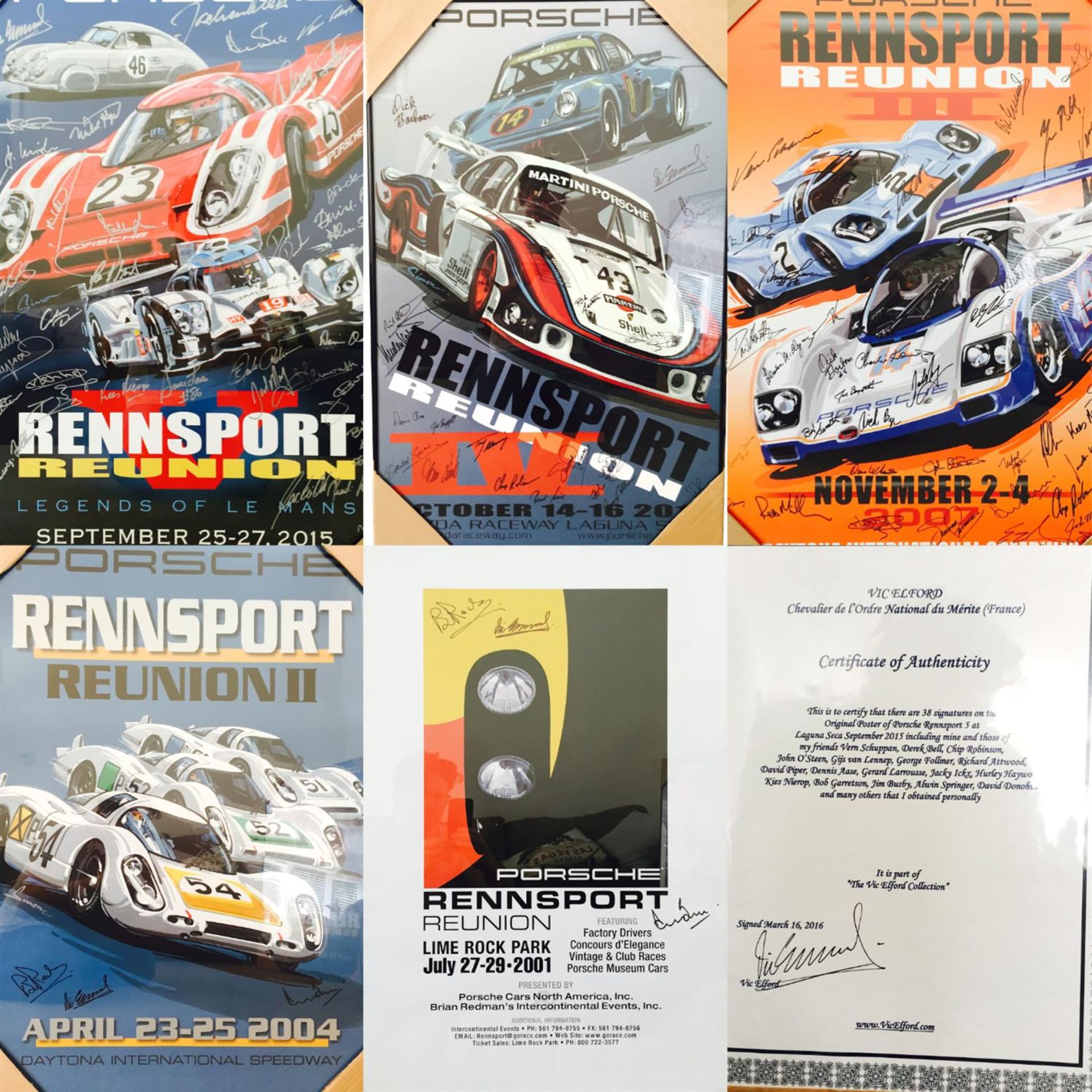 Porsche 'Rennsport Reunion' Set of Five Multi-Signed Original Posters