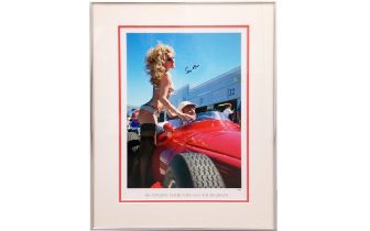 'Sir Stirling, the Blonde and the Maserati'. Signed by Sir Stirling Moss OBE