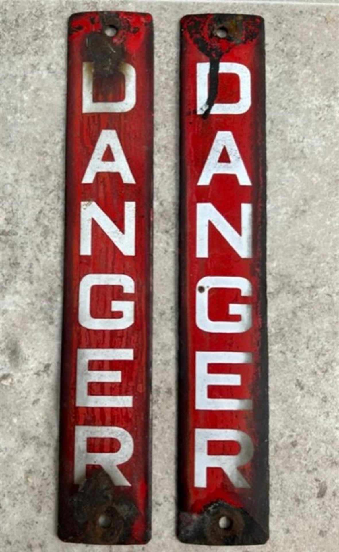 A Rare Pair of Vintage Vitreous-Enamelled 'Danger' Signs - Image 2 of 4