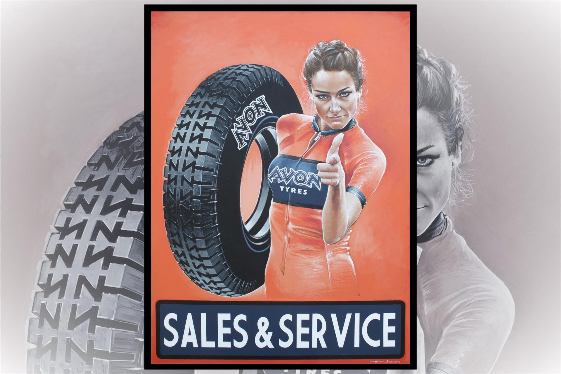 Avon Tyres-Sales and Service. Acrylic on Canvas by Tony Upson