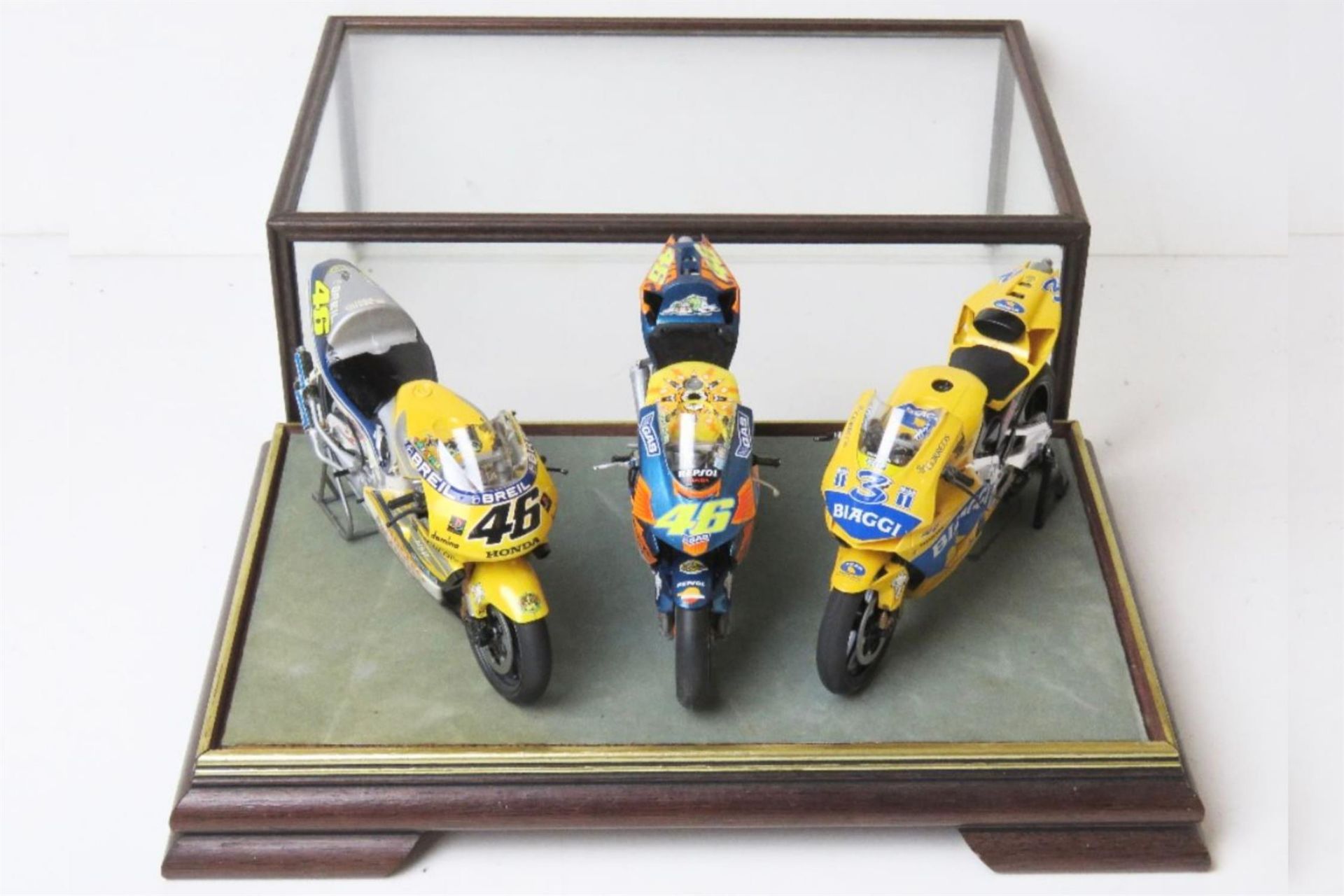 A Set of Three Scale Model Moto GP Hondas