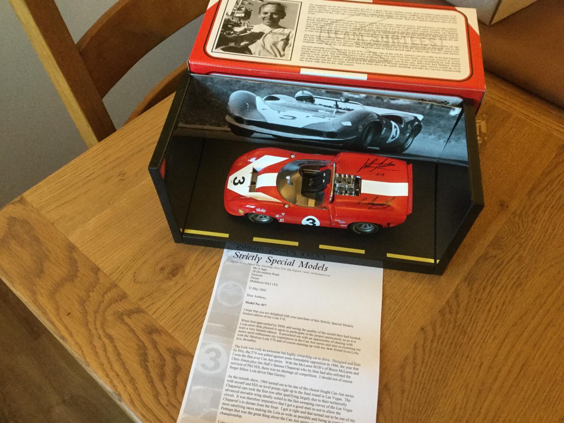 John Surtees CBE Signed Scale Model Duo: Can Am Lola T70 & NART Ferrari 158 - Image 9 of 10