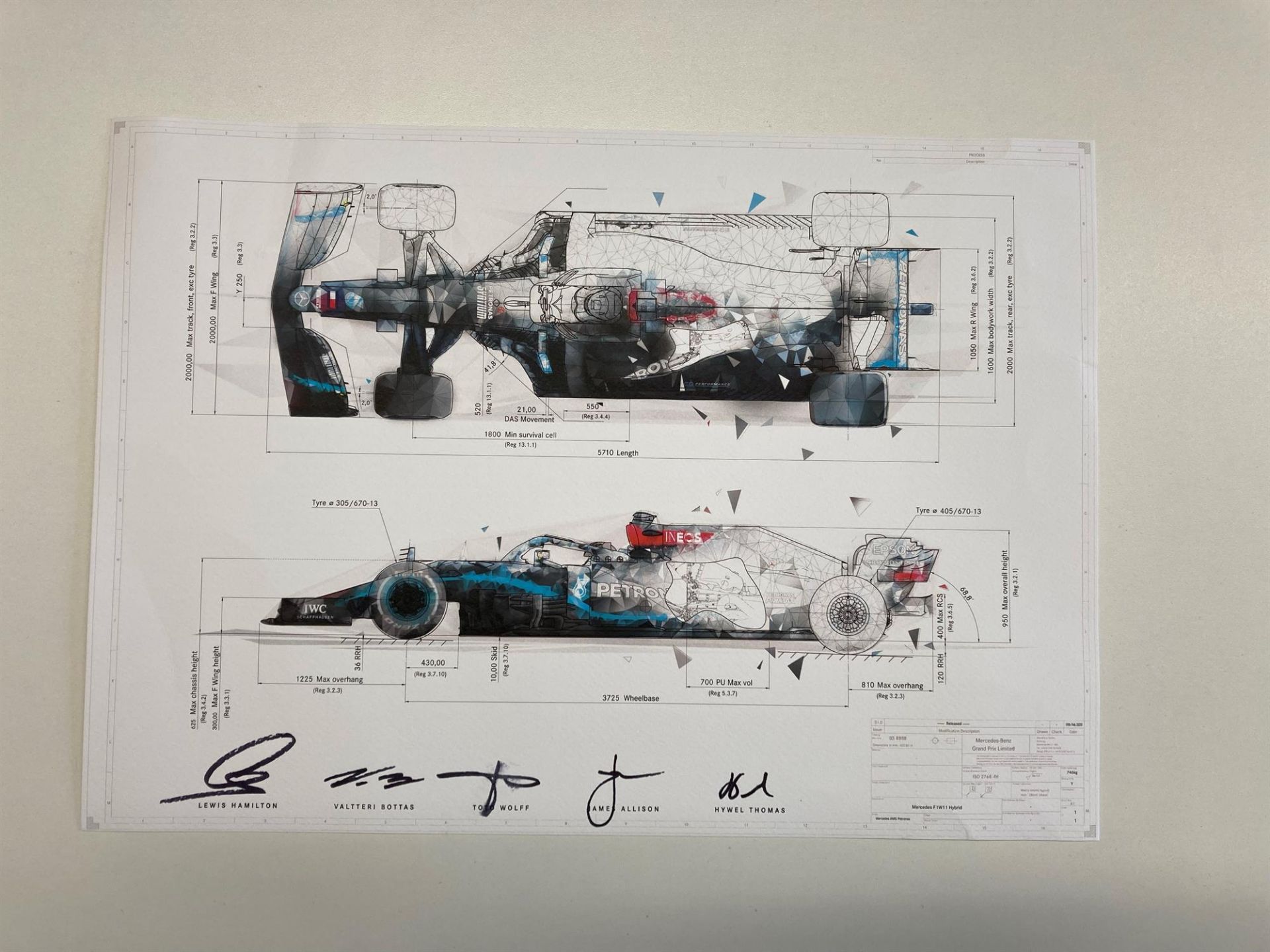 To Benefit Alzheimer's Research UK. Charity Lot: Signed Mercedes F1W11 Hybrid Technical Drawing - Image 4 of 4