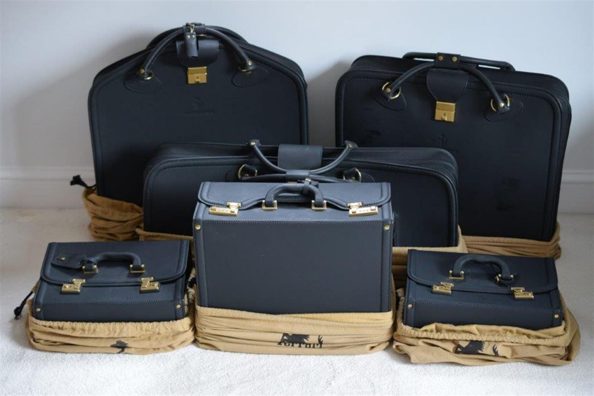 Ferrari Testarossa Six-Piece Black Leather Luggage Set by Schedoni