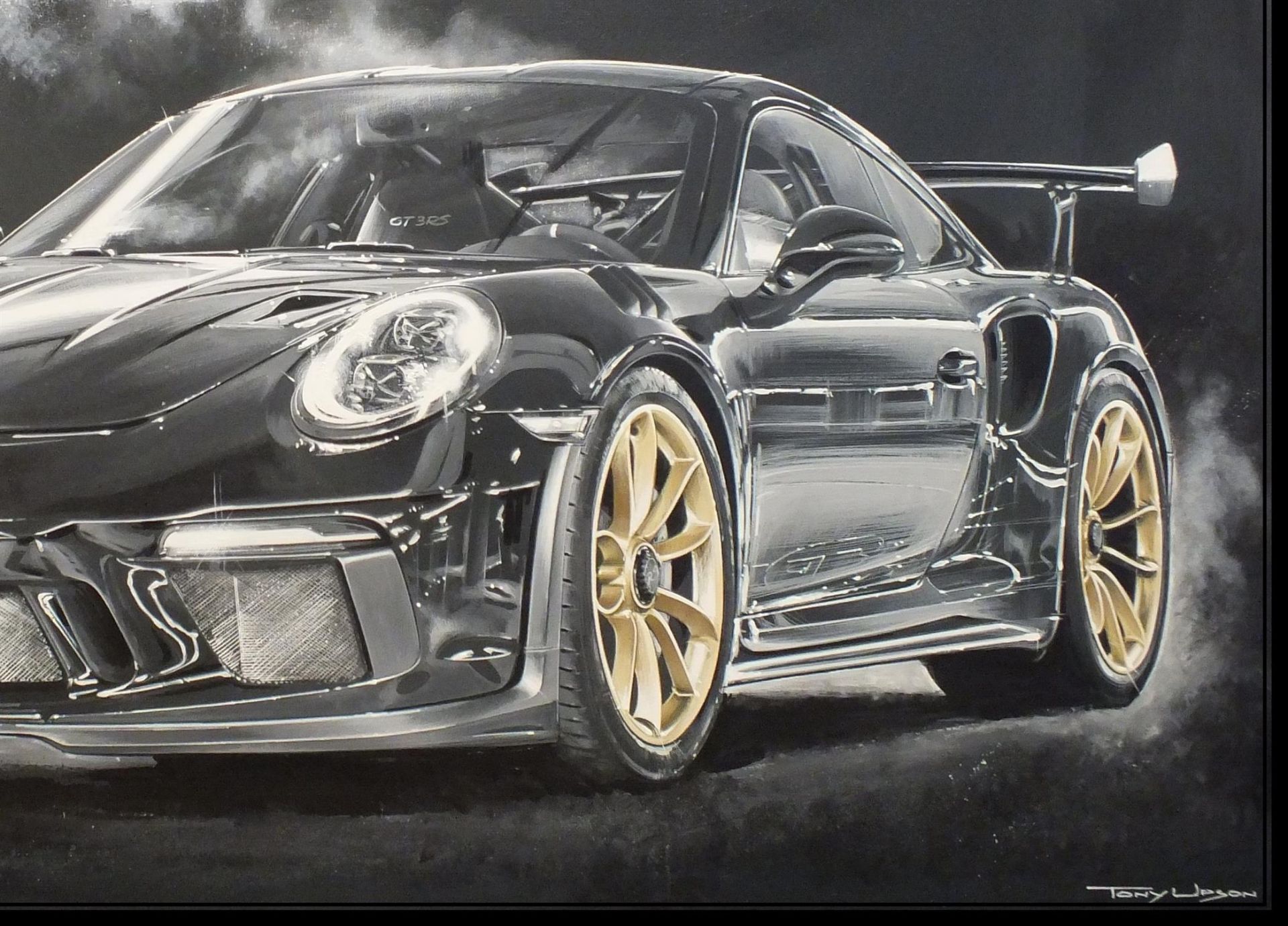 Black 991 GT3 Rennsport. Original Artwork by Tony Upson - Image 4 of 4