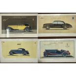 Four Early 20th Century Carrozzeria Touring Design Studies Framed and Glazed