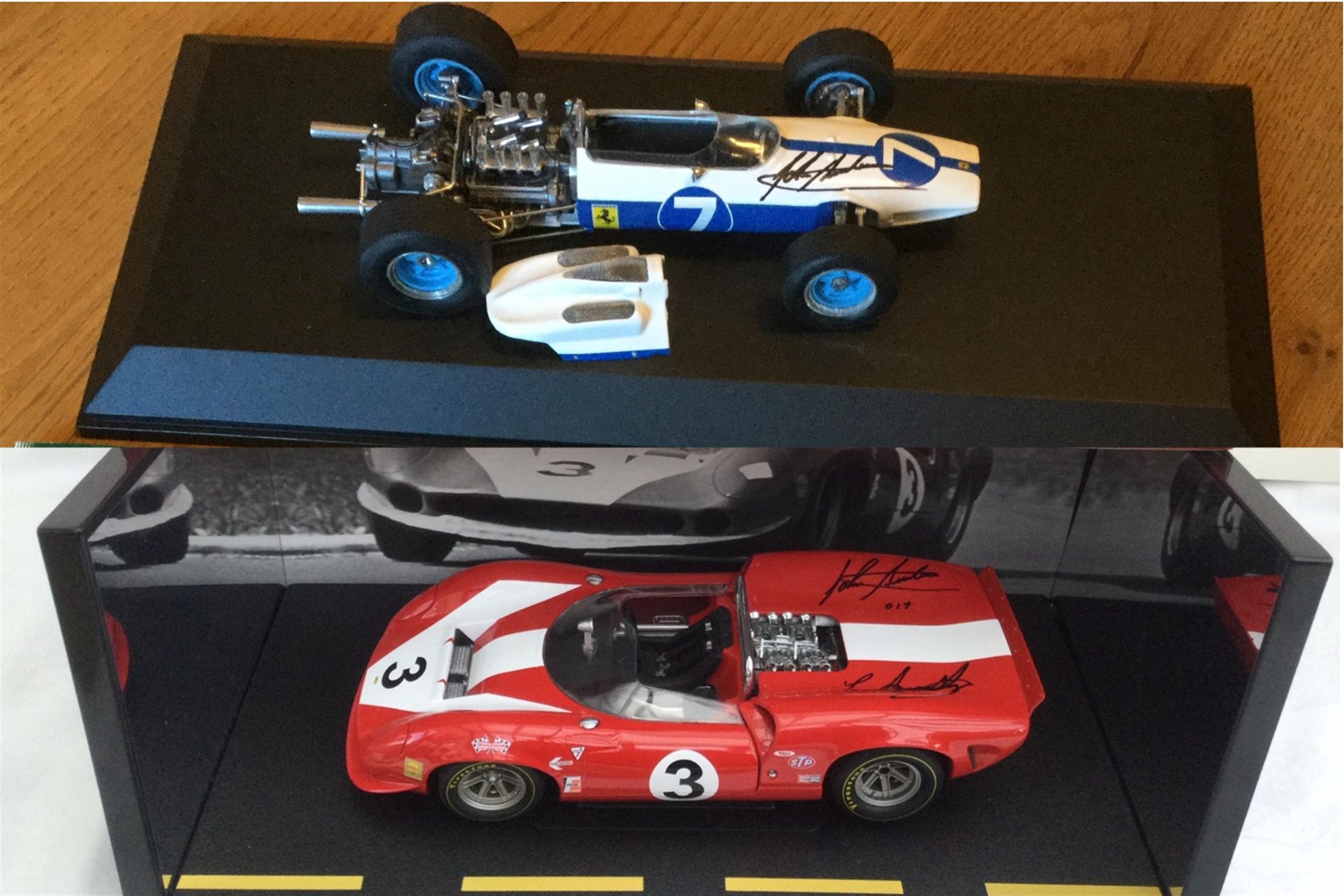 John Surtees CBE Signed Scale Model Duo: Can Am Lola T70 & NART Ferrari 158