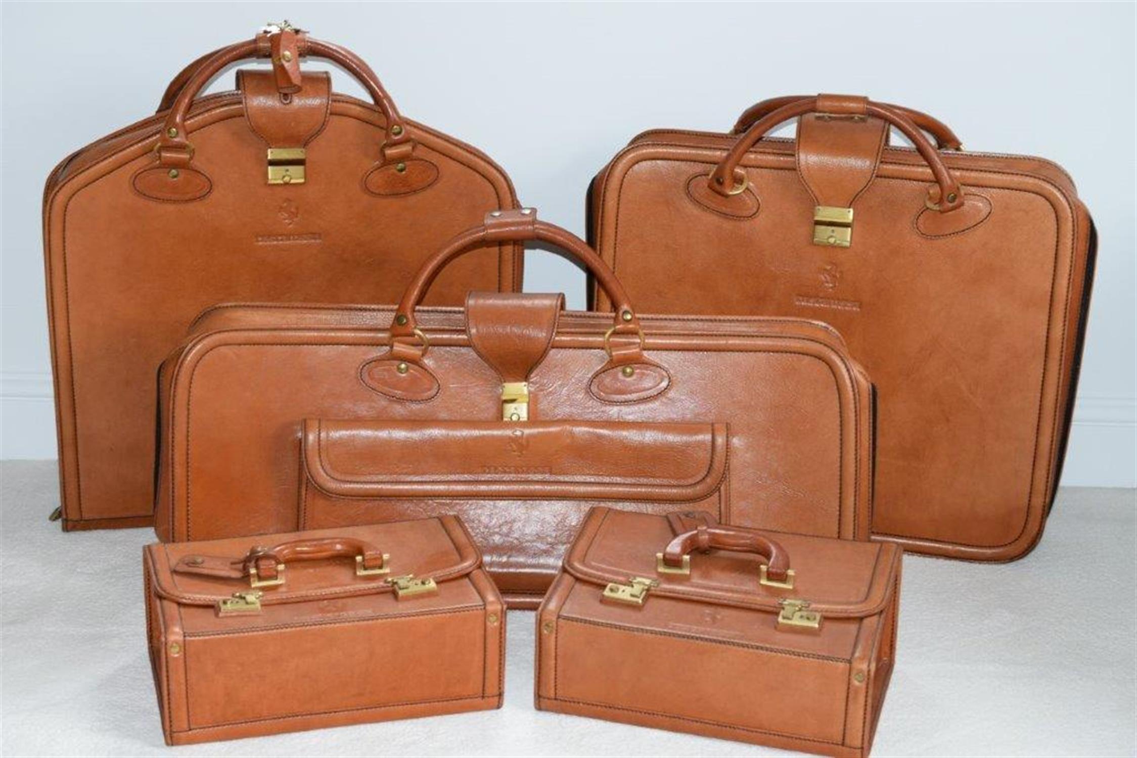 Tan Five-Piece Leather Testarossa Luggage Set by Shedoni