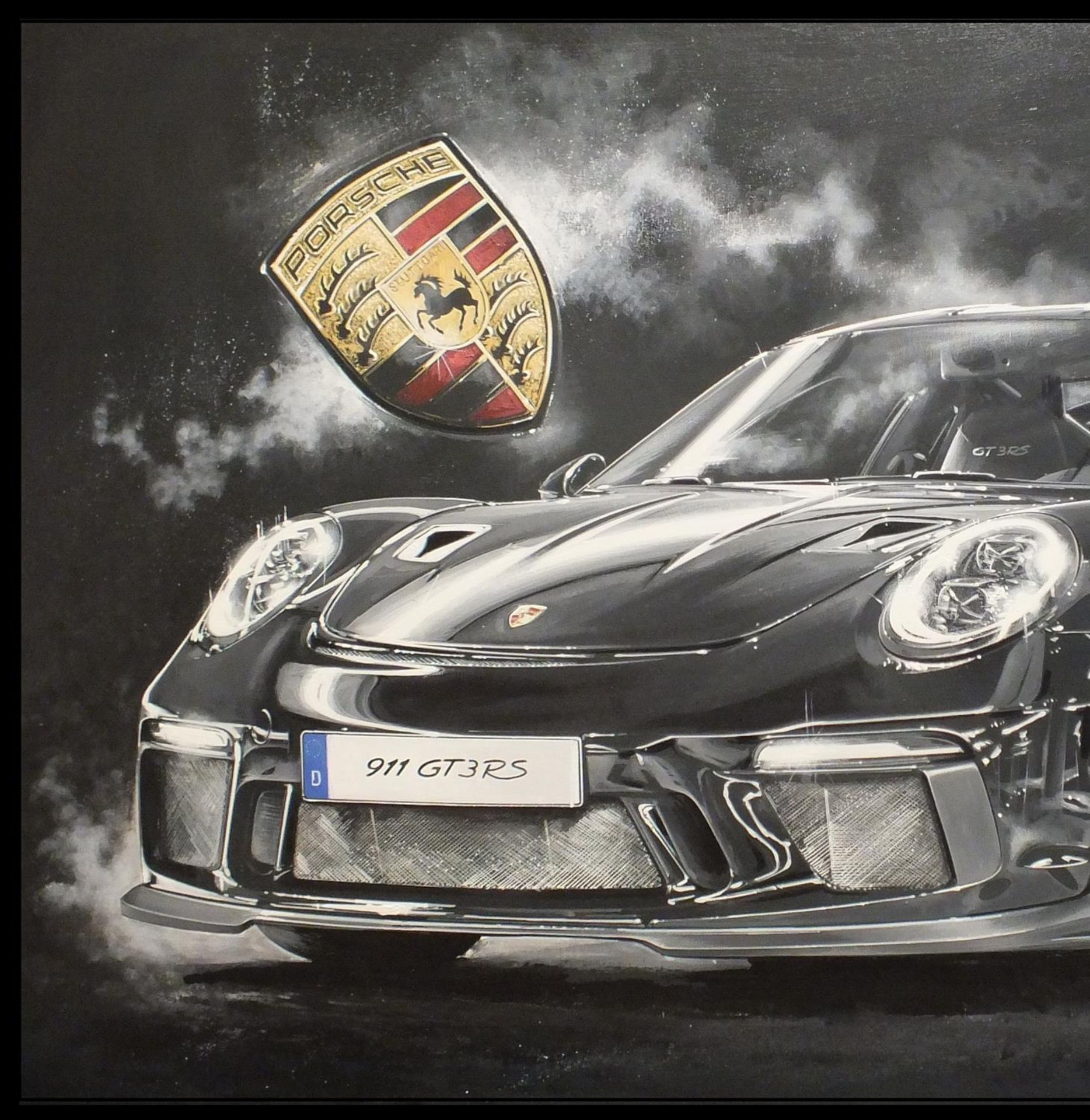 Black 991 GT3 Rennsport. Original Artwork by Tony Upson - Image 3 of 4