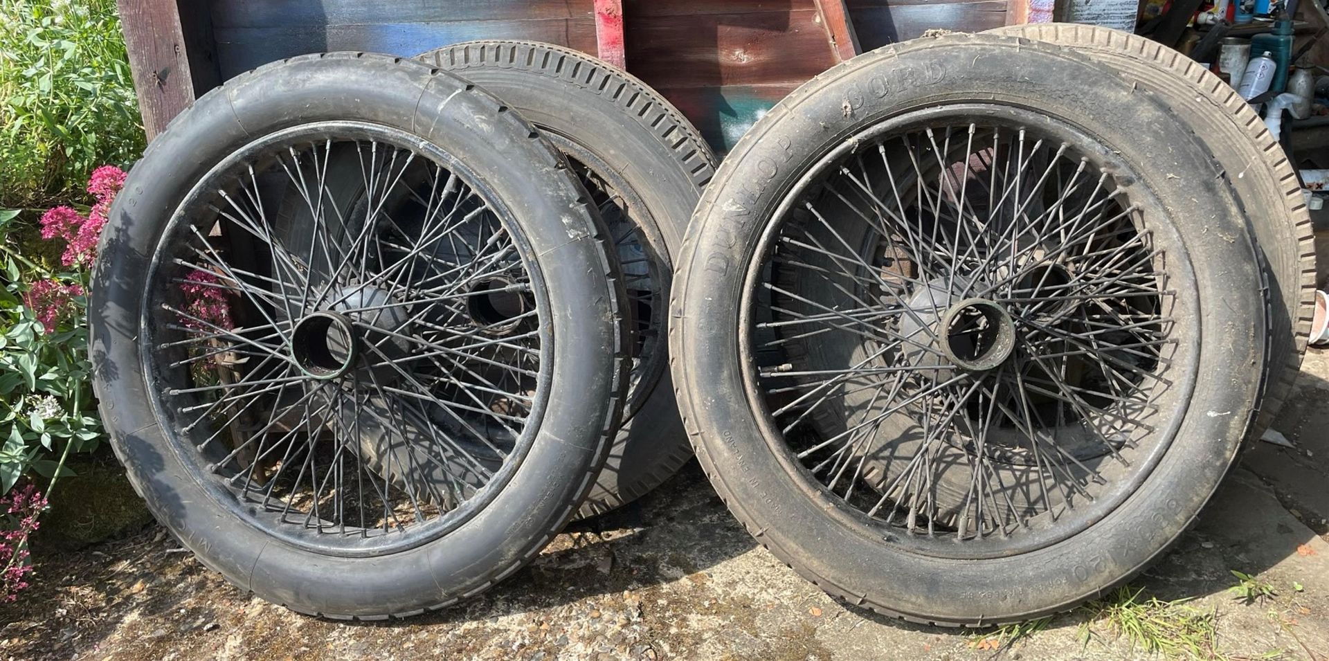 A Pair of 880 x 120 Beaded Edge Wheels with Worn Michelin Tyres