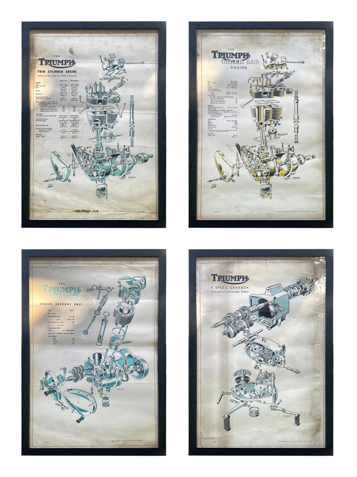 4 x Triumph Exploded View Posters in Frames