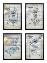 4 x Triumph Exploded View Posters in Frames