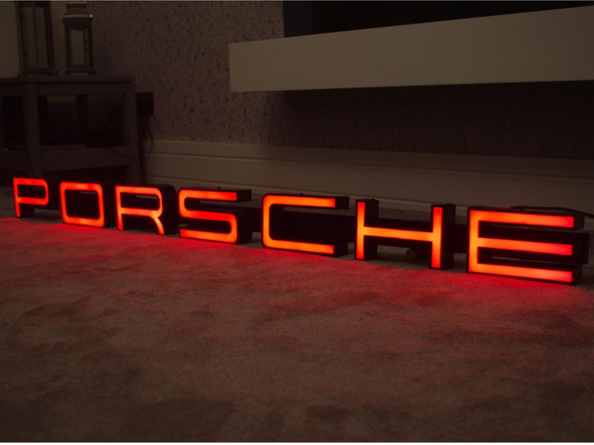 High-Quality Illuminated Porsche Sign Utilising a Powder-Coated Steel Frame