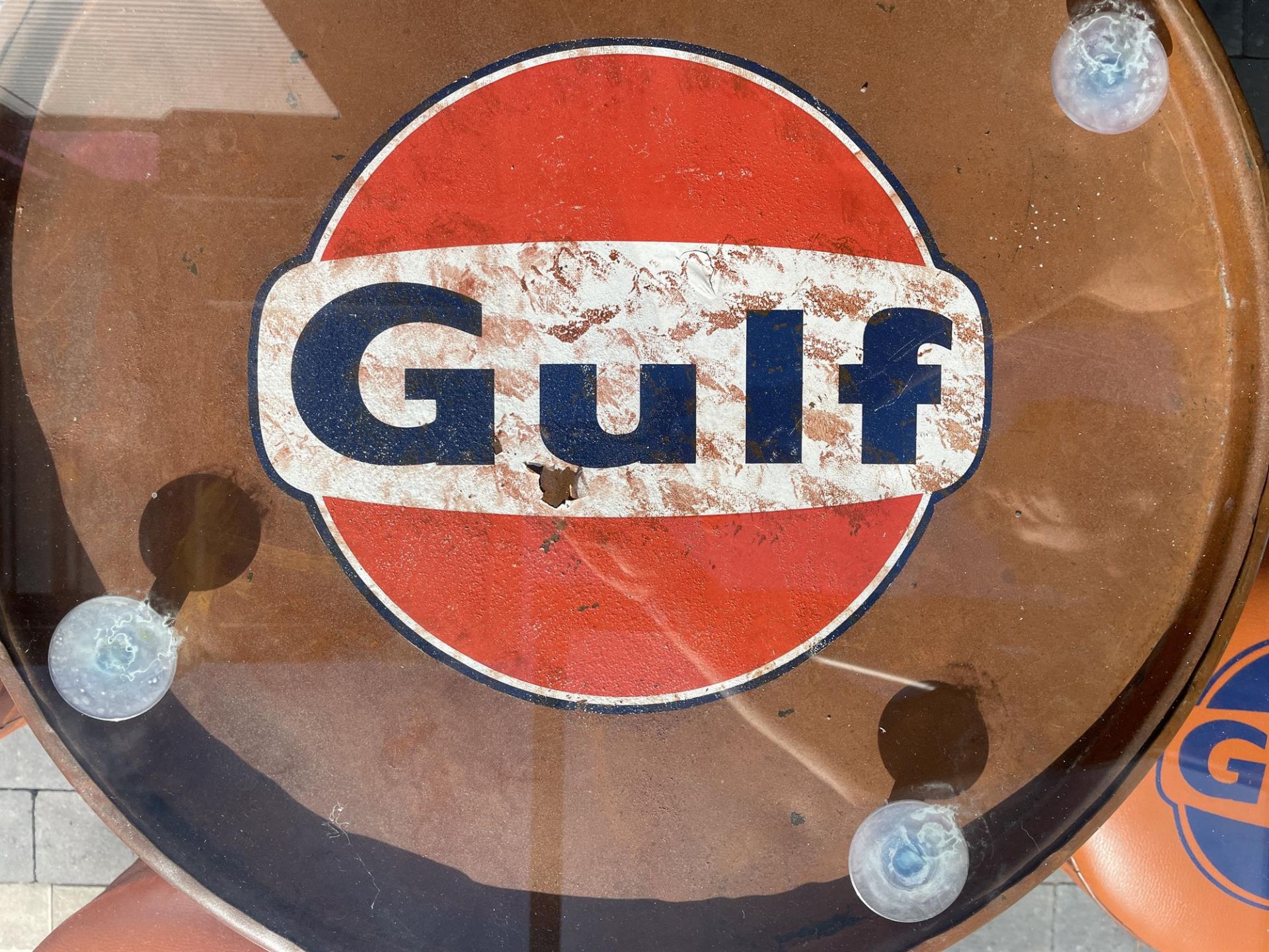 Gulf-Themed Oil Drum Table and Seat Set - Image 10 of 10