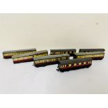 Seven Hornby tinplate coaches