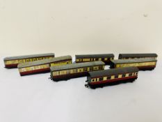 Seven Hornby tinplate coaches